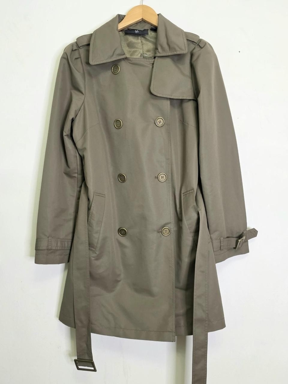 Classic Women's Taupe Khaki Trench Coat Size M Mid Length